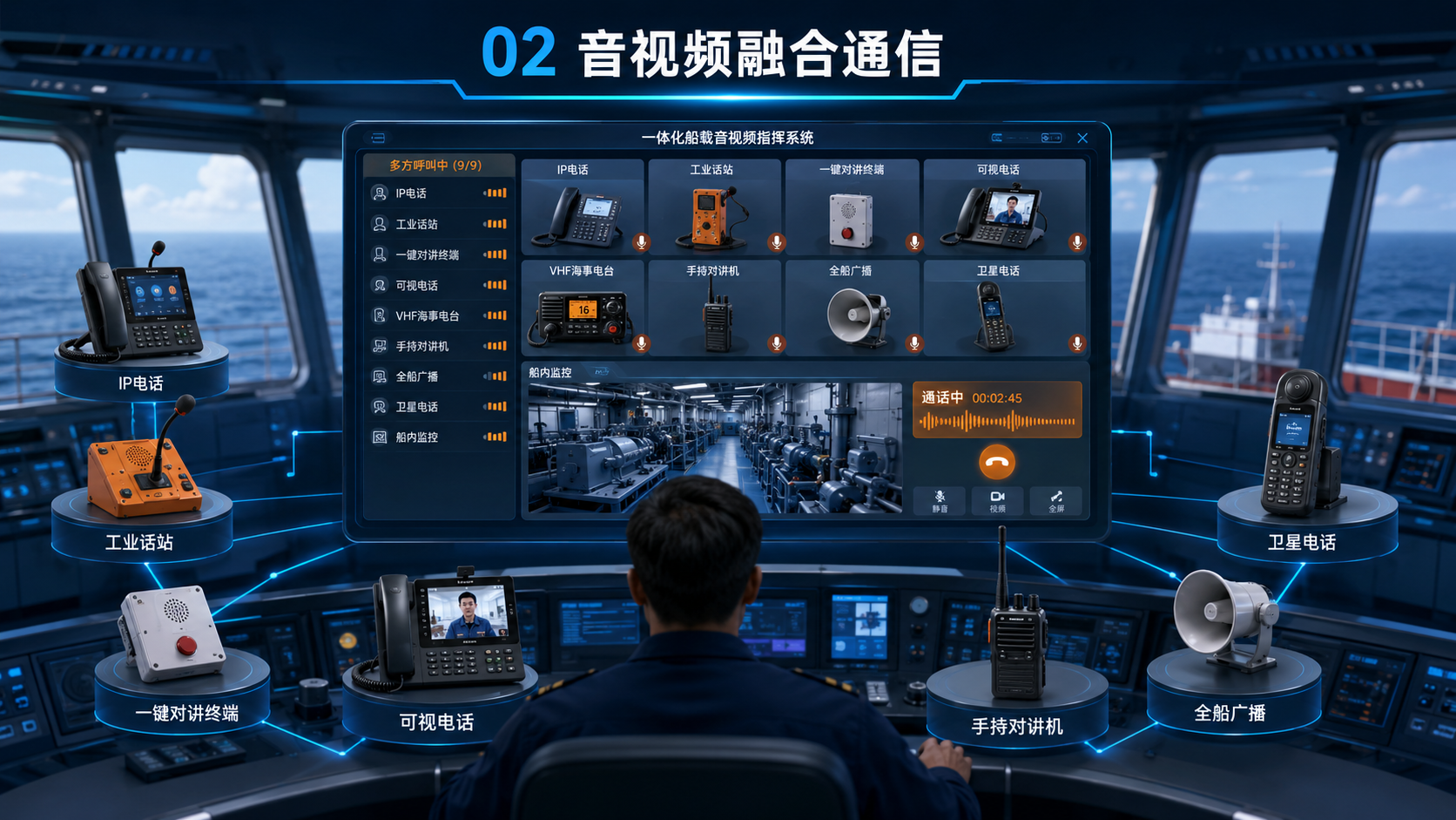 IP 电话、工业话站、对讲终端、可视电话、手持对讲机和广播的音视频融合通信