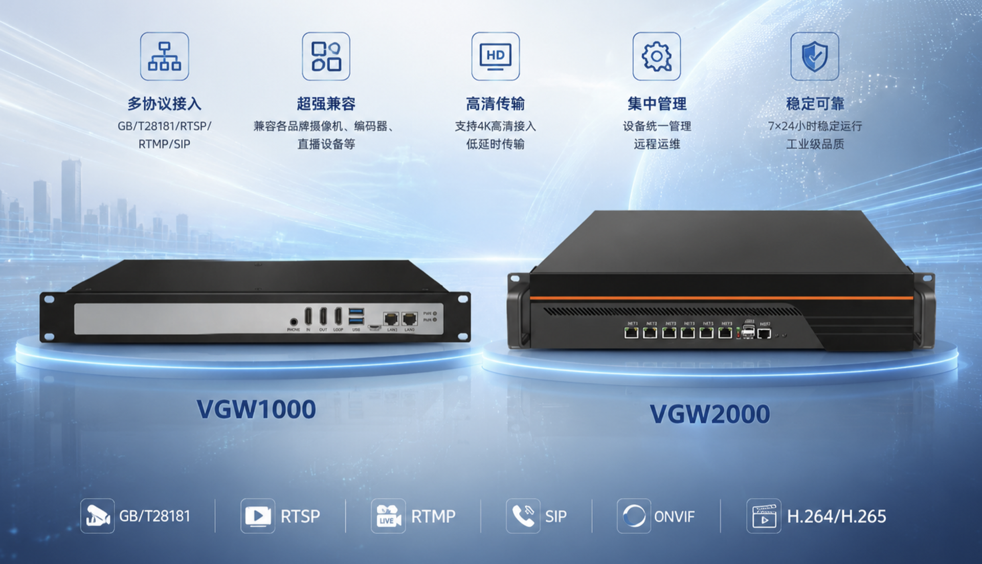 VGW1000 与 VGW2000 视频接入网关产品能力图